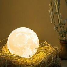 1pc Moon Lamp, 3D Moon Night Light With Base Galaxy Light, Soft Warm White Nightlights For Home, Decorative Night Light For Home Decor, Suitable For Boys, Girls - Yellow - View 6