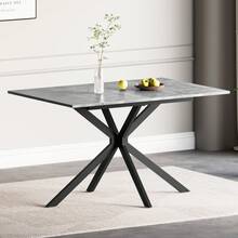 Extendable Dining Table And Chairs Set 4, 120-160cm Concrete Effect Table With 4 Brown Upholstered PU Leather Chairs For Dining Room, Kitchen - Concrete Effect Dining Table + 4 Puff Brown Dining Chairs - View 5