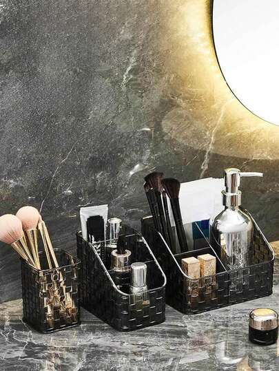 2 pièces/1 pièce Boîte de rangement pour maquillage en acrylique transparent, boîte de rangement de bureau, porte-stylo, organisateur de tiroir pour pinceaux de maquillage, rouges à lèvres, fournitures de bureau, articles de salle de bain, fournitures scolaires