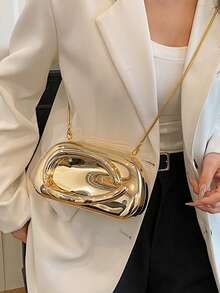 女士时尚百搭优雅亚克力手拿包、单肩链条晚宴包 - 金色 - 查看 2