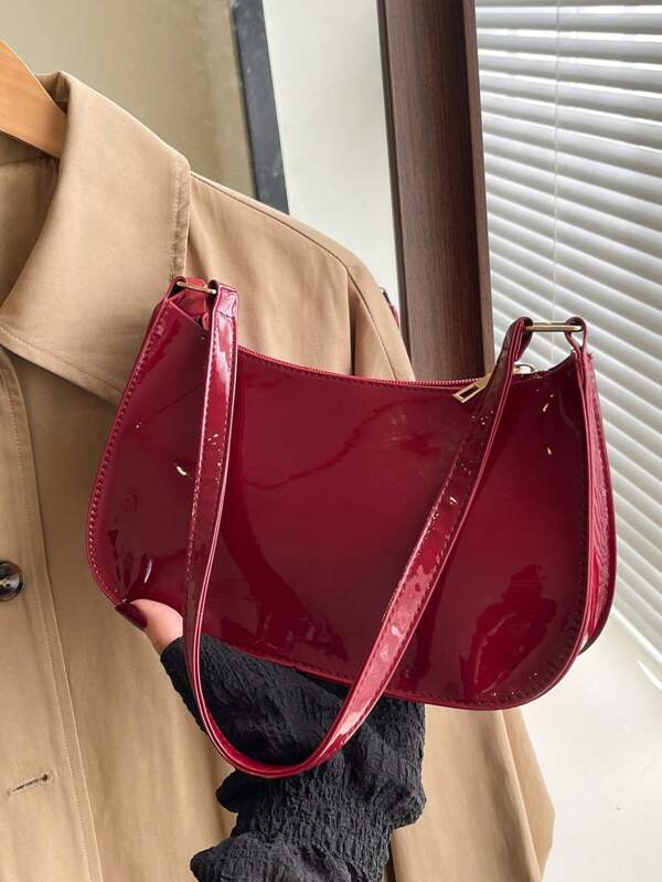 New Fashionable Shiny Patent Leather Handbag, Crossbody Bag, Top Handle Bag, Mini Satchel, Summer Vintage Style For Women