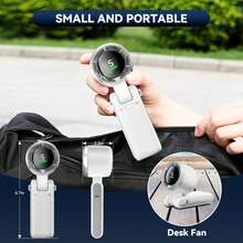 Portable Handheld Turbo Fan, 5 Gear Wind, Battery Operated, Up To 12 Working Hours, 3 IN 1 Hand Fan With Air Turbo Tech Cooling Fan For Outdoor Activities, Travel, Beach - 白色 - 查看 6