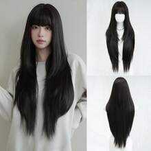 NAMM 32英寸优雅黑色长款层次剪裁假发，女士款，丝滑合成纤维，适合日常办公佩戴 - Sakura Celebrations 魅力派对街头风摄影 - 女孩礼物假发配件 - 黑色 - 查看 11