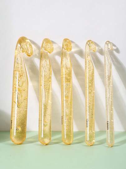 [5 尺寸钩针套装] 12mm/15mm/18mm/20mm/25mm 尺寸水晶轻质塑料钩针套装，适用于钩针编织和针织，带储物袋和配件，初学者钩针套装，钩针用品