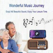 J-150 Portable Radio AM FM SW Bluetooth, Retro Radios Vintage Transistor With Best Sound, Solar/D Battery Operated/USB Rechargeable, TWS, Support TF Card/USB Playing - 棕色 - 查看 5