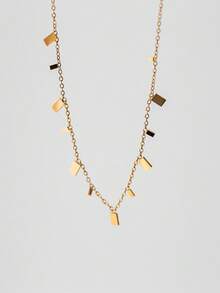 Nooxian 1pc Fashionable Stainless Steel Necklace For Women, Minimalist Geometric Cube Tassel Pendant Sweater Chain (Pendant Quantity Random) - Yellow Gold - View 3