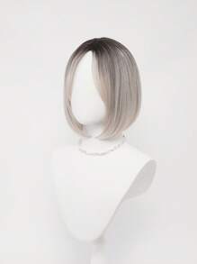 XYUNMI Ombre Platinum Bob Wig Middle Parted Bangs 12 Inch Short Lightweight Breathable Women's Heat Resistant Synthetic Wig For Daily Wear Party Date Elegant Fashion Simple Costume Wig Cosplay Halloween Christmas Wig