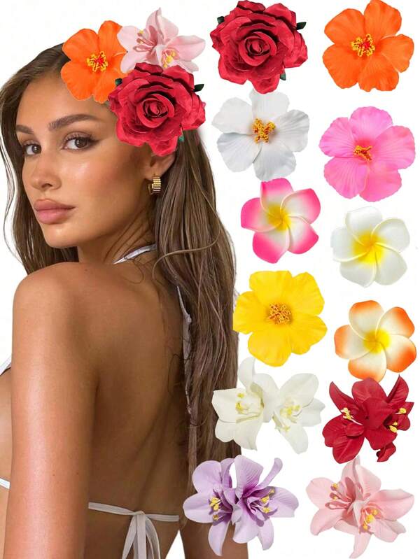 12/10/4/31PCS Multicolored Women Big Chiffon Orchid Flower Bohemian Flowers Hair Clip For Bridal Wedding Accessory Hair Pins Hair Barrette Accessories Hawaiian Flower Hair Clips, Plumeria Headdress Hair Clips, Bridal Wedding Corsage And Headdress, Beach Party Hair Clip Accessories White And Pink Series, Suitable For Summer And Autumn Season Colors, Valentine's Day Gifts, Daily Wear, Party Party Wear Decoration, Claw Clips, Hair Claws, Hair Slide, Hair Barrettes