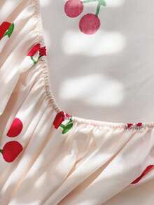 3pcs (1pc Fitted Sheet + 2pcs Pillowcases) New Pink Cherry Print Skin-Friendly Breathable 360° Wrap-Around Fitted Sheet + 2pcs Pillowcases Set, Aloe Cotton Washed Cotton Fitted Sheet With 2 Pillowcases, Soft, Moisture-Wicking, Durable, Fade-Resistant, Antibacterial, Warm Bedding Set For Bedroom, Guest Room, Dorm, Kids Room, All-Season Use