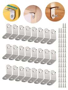 30pcs Heavy-Duty L-Shaped Corner Brackets Stainless Steel Corner Braces - Fit For Cabinets, Furniture, Cupboards, Chairs And Drawers - Includes 10 Brackets And 20 Screws - , Multipurpose Connectors - Silver - View 2