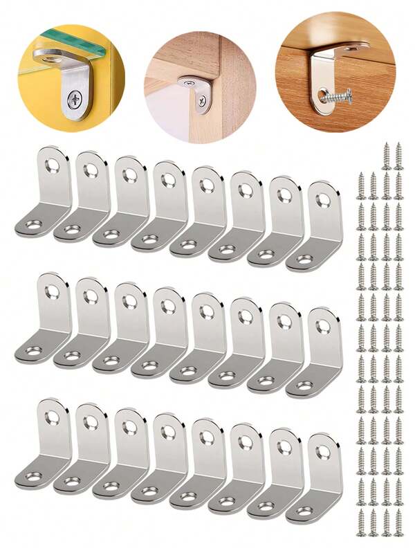 30pcs Heavy-Duty L-Shaped Corner Brackets Stainless Steel Corner Braces - Fit For Cabinets, Furniture, Cupboards, Chairs And Drawers - Includes 10 Brackets And 20 Screws - , Multipurpose Connectors