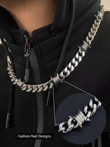 1 chiếc dây chuyền đinh tán bằng thép titan, trang sức cá nhân hóa phong cách hiphop thời trang. - (Chất lượng cao) Dây chuyền gai thép titan - Xem 2