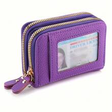 Compact Zip Wallet With Clear ID Window – Stylish PU Leather For Everyday Use - màu đen - Xem 5