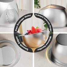 Rice Washer - Rice Washer Strainer Bowl - Rice Drainer Strainer - Fine Mesh Colander - Rice Cleaner Strainer - Colander Bowl For Rice Veggie Fruit Beans - Silver - Silver - View 6