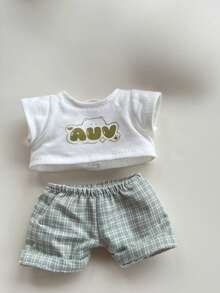 [仅衣服] 休闲格子吊带裤套装，适合17厘米娃娃，派对服装 [不含娃娃]