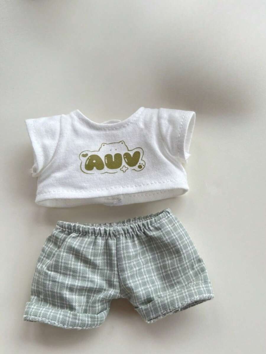 [仅衣服] 休闲格子吊带裤套装，适合17厘米娃娃，派对服装 [不含娃娃]