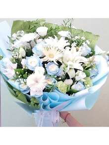 1 Pack 20pcs Solid Color Waterproof Floral Bouquet Wrapping Paper, Matte Membrane, Suitable For Flower Arrangement - Water Blue - View 5