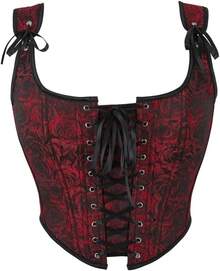 Womens Vintage 1920s Renaissance Lace Trim Corset Bustier, Retro Fashion - Red Rose - 查看 1