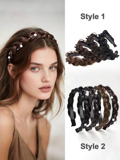 1 pièce de bandeau de perruque tressé de style bohème fait à la main, design à dents antidérapantes, accessoire de coiffure parfait pour les chignons de femmes, bandeau de perruque tressé en arête de poisson, serre-tête