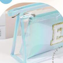2pcs Letter Laser Makeup Bag, Transparent Jelly Travel Organizer Pouch, Large Capacity High-End Toiletry Bag