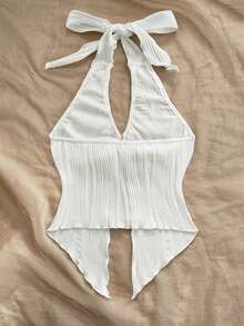 Camiseta sin espalda de mujer con textura en 3D con accesorios de estrella de mar, halter, cintura ceñida y espalda abierta, y Top corto con abertura y escote en la parte delantera, para primavera, verano y otoño