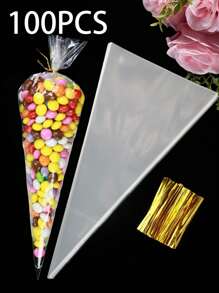 100 piezas/50 piezas/25 piezas/1 pieza Bolsas OPP de boda y fiesta de cumpleaños, bolsas de comida transparentes triangulares, bolsas y cajas de comida adecuadas para caramelos, chocolate, etc. Lote de bolsas de caramelos DIY, regalos de boda, decoración de fiesta de cumpleaños, ideal para hornear, caramelos, pasteles y embalaje de aperitivos, bolsas de regalo para fiestas de boda
