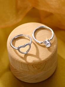 Custom Personalized Projection Ring With Photo, Unisex Customized Photo Engagement Rings, Wedding Jewelry, 2pcs Heart Adjustable Ring, Valentine's Day & Christmas Gift - Gold - View 6