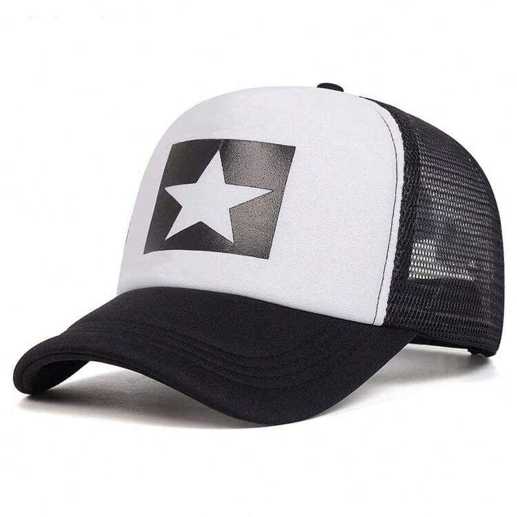 1pc Men's Star Print Baseball Cap, Adjustable Five-Pointed Star Trucker Hat, Casual Mesh Cap For Spring, Autumn, Outdoor, Travel, Beach, Party - Multicolor - View 4