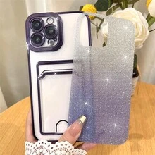 Hadaasi 1 chiếc ốp lưng điện thoại mạ điện màu tím với họa tiết đính đá chuyển sắc, khe đựng thẻ, viền trong suốt mạ điện hình mắt thiên thần, chống rơi vỡ, tương thích với Apple 17e/17pro/17promax/17Air/17/16pro/16promax/16plus/16/16E/15pro/15promax/15plus/15/14pro/14promax/14plus/14/13pro/13promax/13/12pro/12promax/12/11promax/11/11pro/XSmax/XR/XS/X và Galaxy S25Ultra/S25Plus/S25/S24Ultra/S24Plus/S24/S23Ultra/S23Plus/S23/S22Ultra/S22Plus/S22 - Màu tím - Xem 4