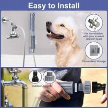 Dog Shower Attachment, Dog Shower With Metal Diverter, Pet Shower Attachment For Fast And Easy Dog Bathing, 3 Spray Modes One-Button Switch 8-Foot Hose For Indoor And Outdoor - 藏蓝色 - 查看 6
