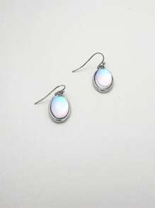 1 Set Elegant Moonstone Encrusted Oval Shaped Pendant & Earrings, Fashionable Jewelry Gift Suitable For Women's Daily, Party And Travel Wear