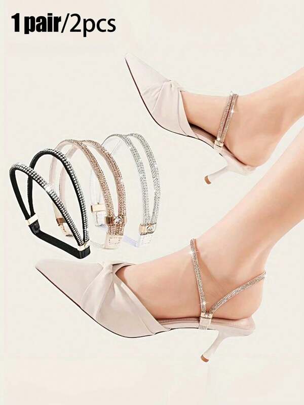 2 paquets d'accessoires pour chaussures à talons hauts - Bandeau élastique sans bride orné de strass élégants, nouveaux lacets à double usage, sandales à talons hauts sans brides, lacets anti-chute de talons, sans installation, de luxe léger, élastique et réglable, bandeau rétractable multi-couleurs brillant antidérapant pour femmes, convient pour les occasions formelles et les fêtes, indispensable pour les banquets, ornementation de strass, conception stable et ajustée