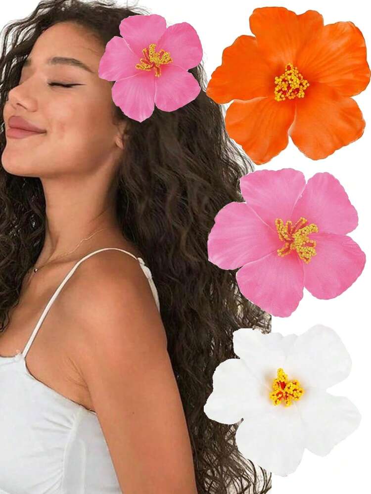 6pcs/3pcs/1pc 6 Colors Artificial Flower Hair Clips, Bohemian Style Floral Hair Pins, Hawaiian Style Hair Clips, Suitable For Beach Vacation, Bohemian Lily Flower Hair Clips, Hawaiian Style Floral Hair Clips, Women Beach Vacation Party Bohemian Hair Accessories, Women, Hawaiian Party, Summer Party DIY Artificial Flower Hair Decor - Multicolor - View 19