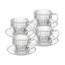 Conjunto 4 Xícaras de Café de Vidro com Fio de Ouro Imperatriz 110ml Wolff - Transparente - Visão 1