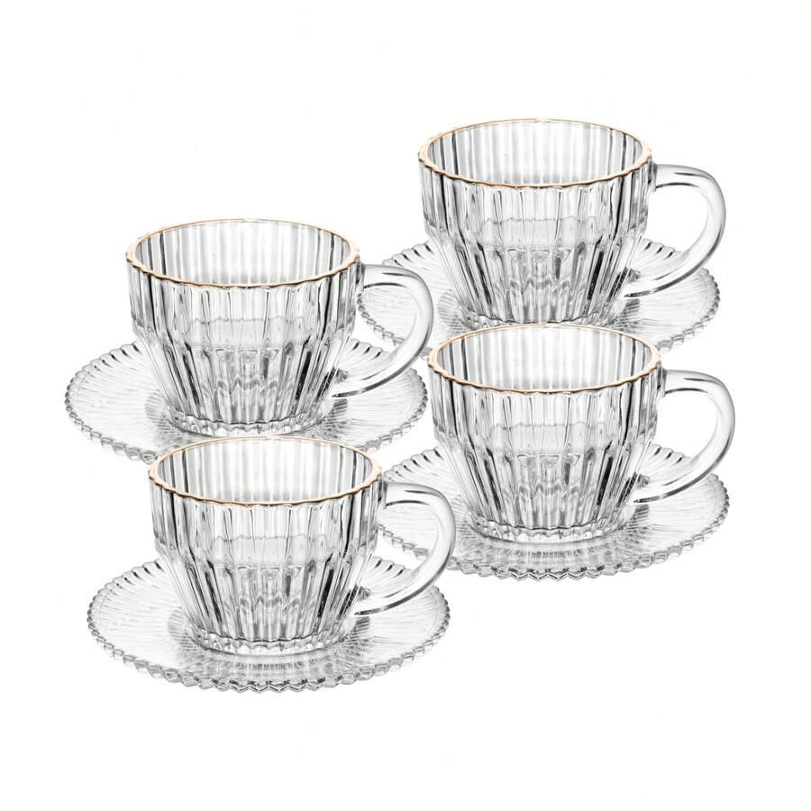 Conjunto 4 Xícaras de Café de Vidro com Fio de Ouro Imperatriz 110ml Wolff - Transparente - Visão 1