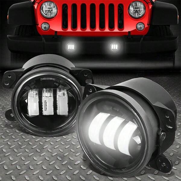 DrViAion 1 par de Luces antiniebla LED blancas/ámbar de 4 pulgadas para JK Unlimited JK 07-18 montadas en el parachoques delantero, con chip LED para conducción todoterreno