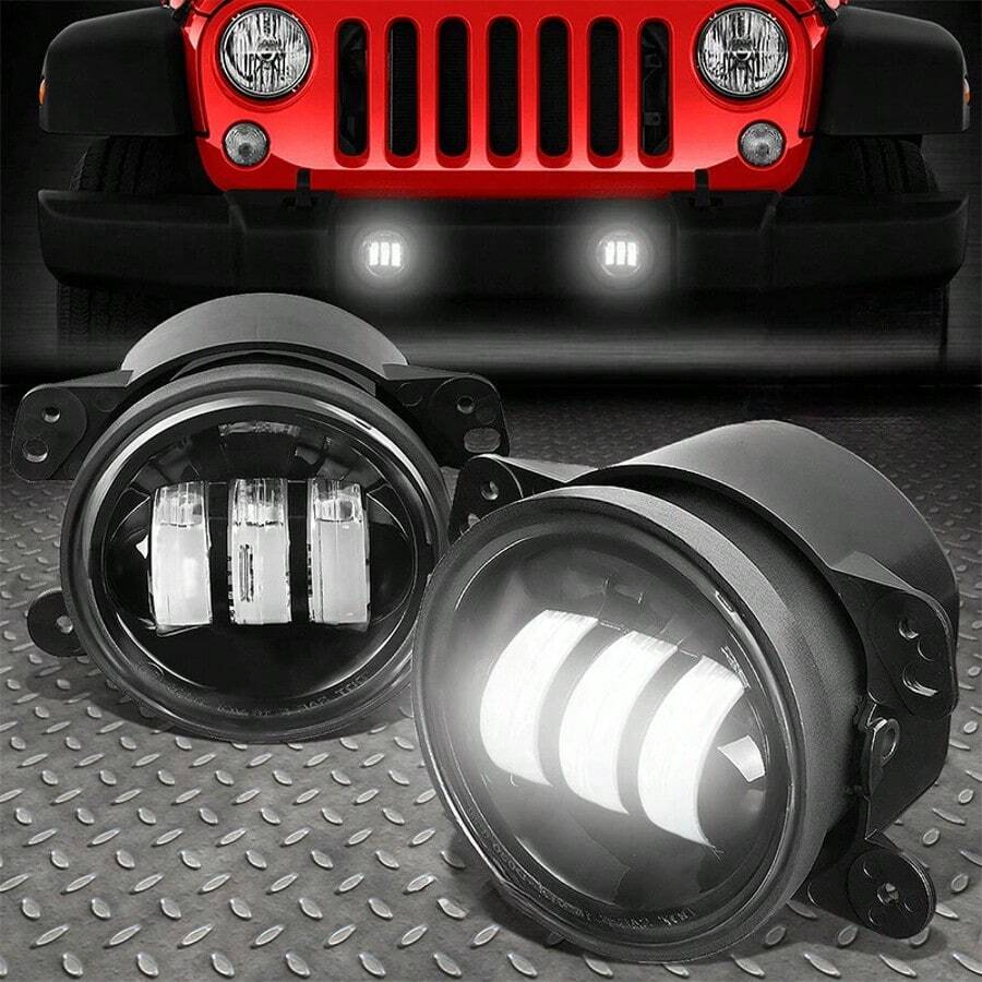 DrViAion 1对4英寸LED白色/琥珀色雾灯适用于JK Unlimited JK 07-18款前保险杠LED芯片驾驶越野雾灯 - 6000KWhite /3000K Amber - 查看 1