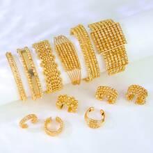 24K Gold Plated Luxury Dubai Style Bangle & Ring Set, Islamic Saudi Arabia Design Jewelry For Women, Wedding Party - Bracelet Ring Set - View 2