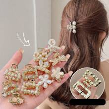 16/8 presilhas de cabelo elegantes e aleatórias com pérolas artificiais, mini garras de cabelo de metal chiques, versáteis para penteados diários - coque, rabo de cavalo, casual, trabalho, festa, presentes, acessórios de cabelo, presilhas de garra elegantes, itens escolares, acessórios de outono para faculdade