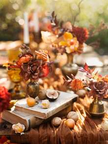 1 pièce Drapeau de table en gaze plissée, décoration de table de mariage rural, drapeau de table de style pastoral festif et serviette, convient pour les mariages, les mariées, les fêtes d'anniversaire, les tables à manger longues et rondes, et la décoration de centre de Noël - Acajou - Voir 4