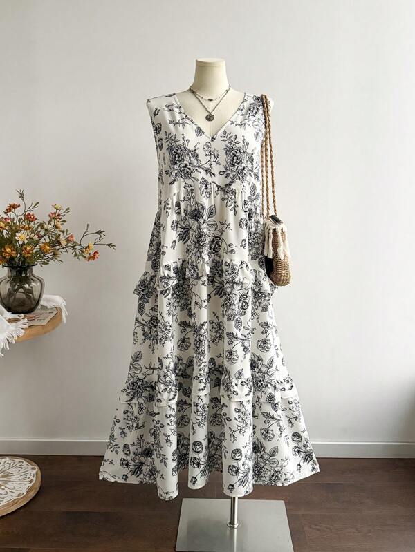Rusttydustty A Loose-Fitting Sleeveless Long Dress For Plus-Size Women's Casual Vacationboho Easter Beach Outfits Hawaii Coachella Music Festival Tropical Vacation