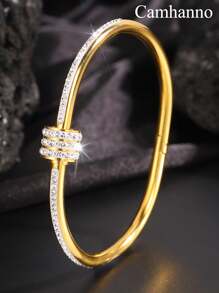 Camhanno 1PC Light Luxury And Stylish Stainless Steel Gold Bracelet With Elegant Temperament, Classic Style, Timeless, Suitable For Women's Daily Wear, Holiday Gift