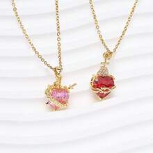 1Pc Immaculate Heart Of Mary Necklace Dainty Pink Heart-Shaped Zirconia Pendant Stainless Steel Chain Necklace Catholic Jewelry Fashion Accessories - Heart Of Mary - View 1