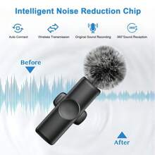 Wireless Lavalier Microphone For Phone IPad TypeC Lapel Mics Plug-Play 2.4G Ultra-Low Delay Built-In Noise Reduction Chip 8H Working Time For Video Recording Interview Podcast Vlog
