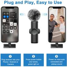 Wireless Lavalier Microphone For Phone IPad TypeC Lapel Mics Plug-Play 2.4G Ultra-Low Delay Built-In Noise Reduction Chip 8H Working Time For Video Recording Interview Podcast Vlog