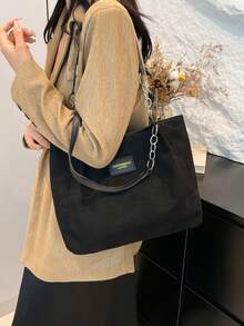 1 pièce Sac fourre-tout à l'épaule, grande capacité, fermeture à glissière, mode et polyvalent pour le trajet, les voyages, les achats, les sorties, cadeau pour les adolescentes, les étudiantes et les femmes actives. Convient pour le bureau, l'école, le travail, les affaires, le trajet, l'extérieur, les voyages - Noir - Voir 6