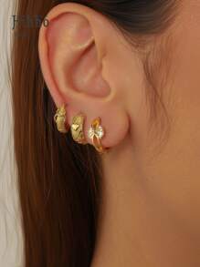 Hihho Set de 6 piezas de pendientes de aro con textura dorada y zirconia brillante, pendientes de perla, set de pendientes de cobre enchapado, adecuado para múltiples perforaciones