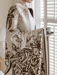 1 件仿羊绒咖啡色抽象蝴蝶提花沙发毯，户外野餐保暖毯，宠物毯，办公室露营披肩空调被，简约礼物，适合日常使用户外地毯 - 咖啡棕 - 查看 8