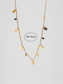 Nooxian 1pc Fashionable Stainless Steel Necklace For Women, Minimalist Geometric Cube Tassel Pendant Sweater Chain (Pendant Quantity Random) - Yellow Gold - View 6