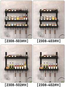 1pc Multifunctional Wall-Mounted Spice Rack - Rust-Proof Metal Hanging Storage Rack For Kitchen Cabinet And Behind The Door - Kitchen Accessories And Home Decoration - Multicolor - View 5